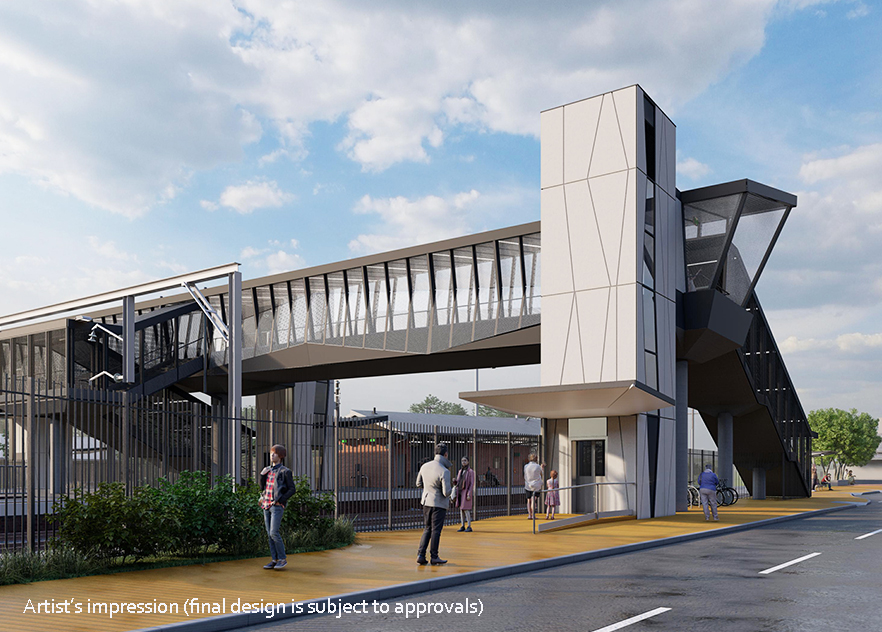Unanderra Station Upgrade new footbridge design Berkeley Road West view