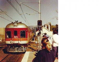 Red Rattler pulling into Dapto Station 1960s