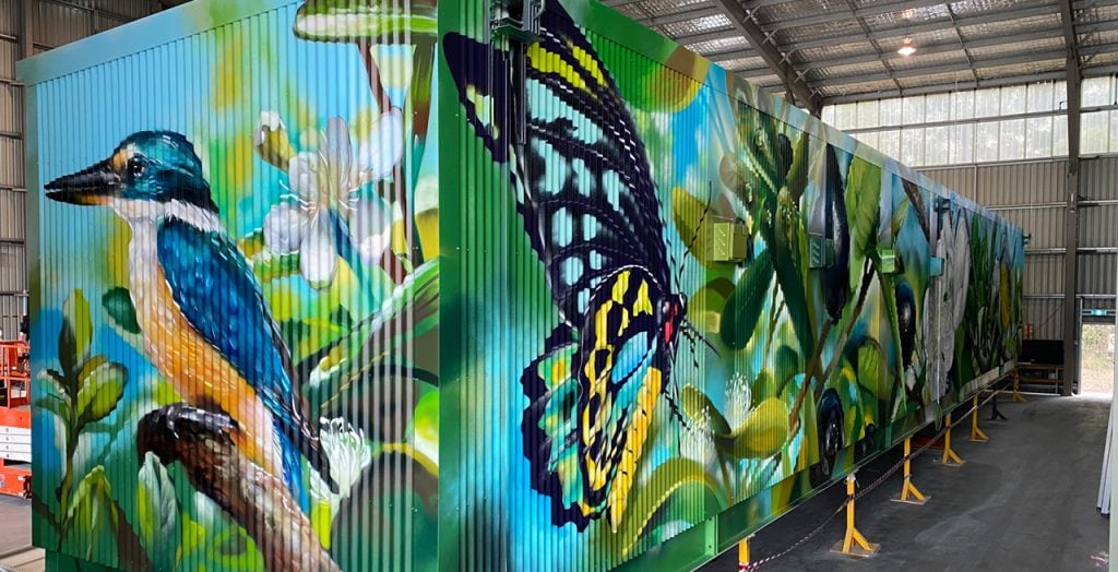 Queensland Rail’s Positive pARTnerships program, the Corinda and Caboolture Substations were transformed with murals by local artists The Brightsiders, celebrating the unique flora and fauna of the region and building community pride in critical infrastructure
