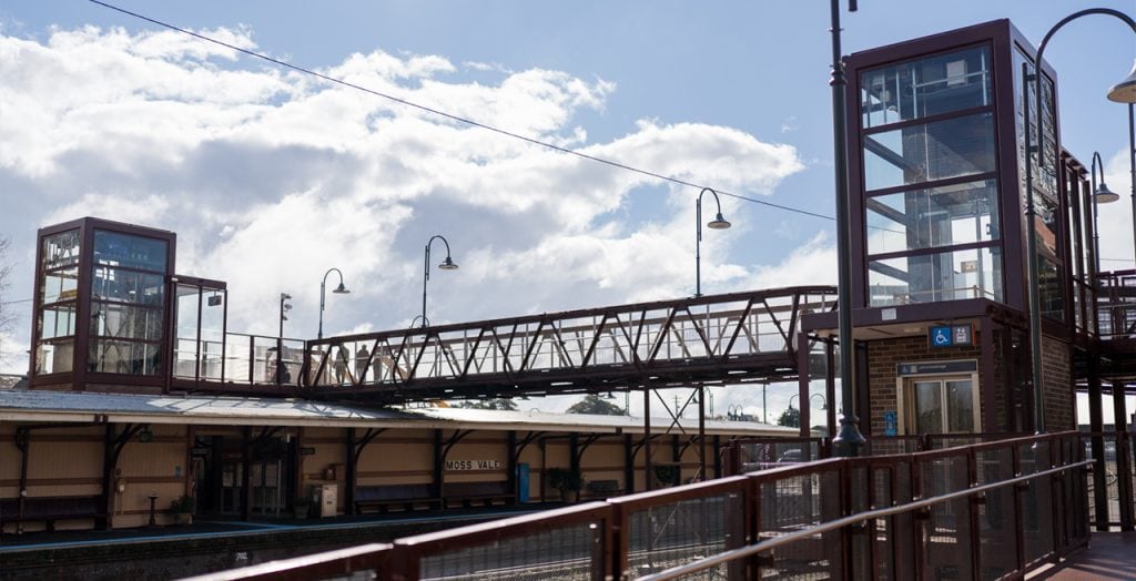 Moss Vale Station upgrades showing two new lifts in Station Courtyard and Argyle St Ramp July 2025